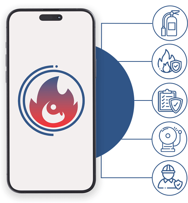 grafica con telefono il logo e icone prevenzione incendi